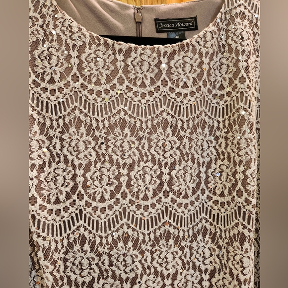 Jessica Howard Stunning Lace Dress with Tiny Sequins 3/4 Sleeves Macys - Picture 10 of 14